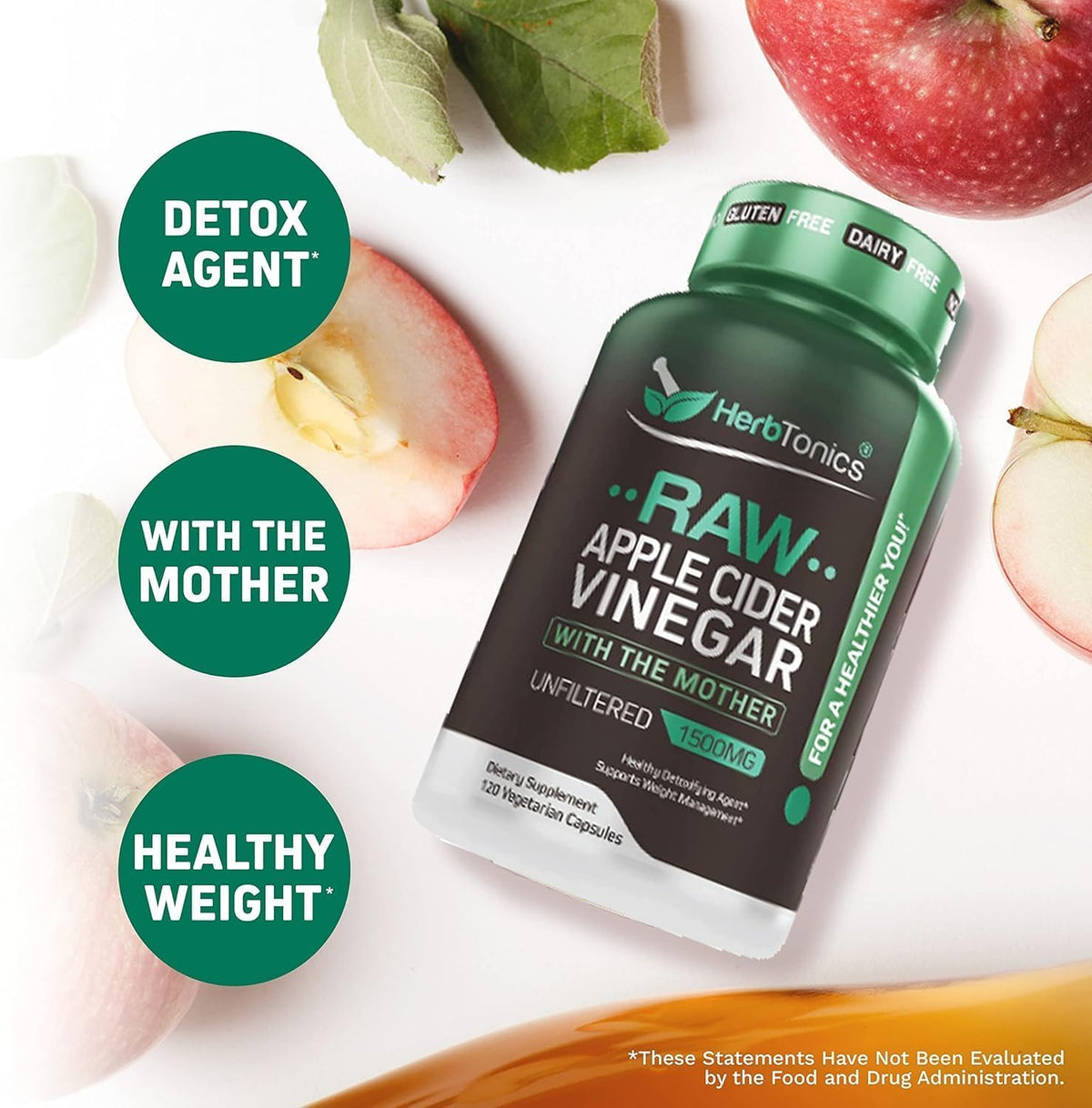 Herbtonics Raw Apple Cider Vinegar 1500mg with Mother - 120 Capsules - image 4