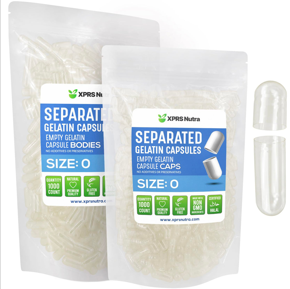 XPRS Nutra Gelatin Size 0 Separated Capsules - Empty Capsules
