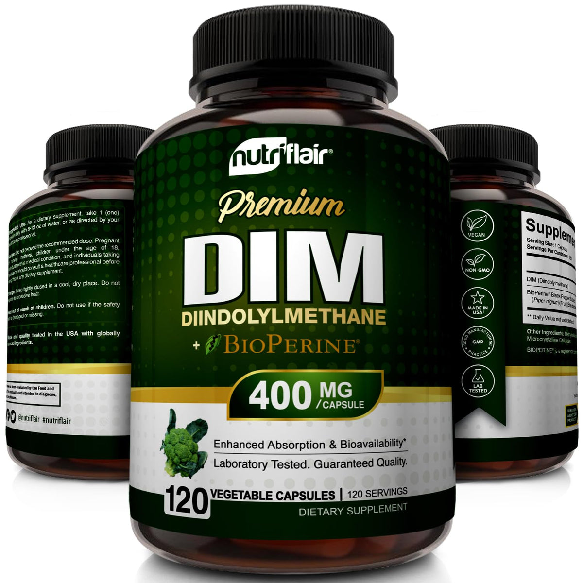 NutriFlair DIM 400mg with BioPerine - 120 Capsules - image 3