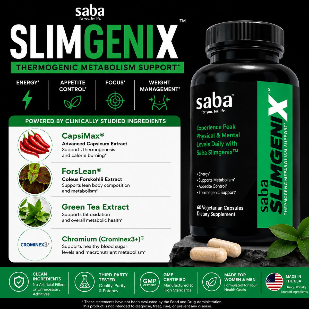 Saba SlimGenix Thermogenic Metabolism Capsules - 60 Count - image 6