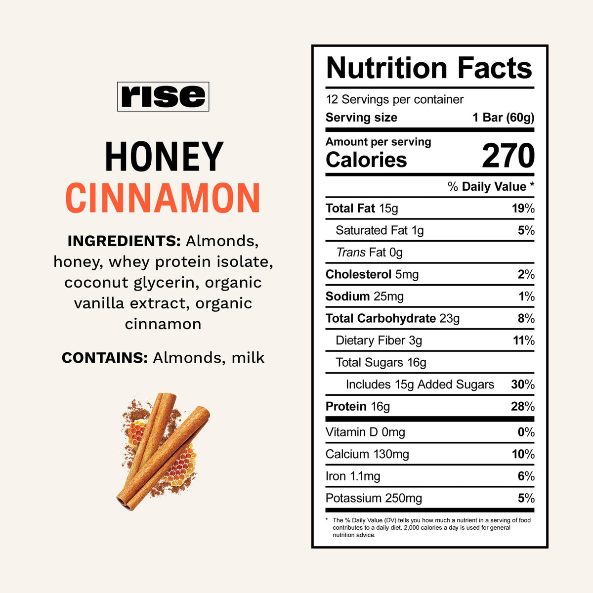 Rise Honey Cinnamon Whey Protein Bar - 12 Count - image 2