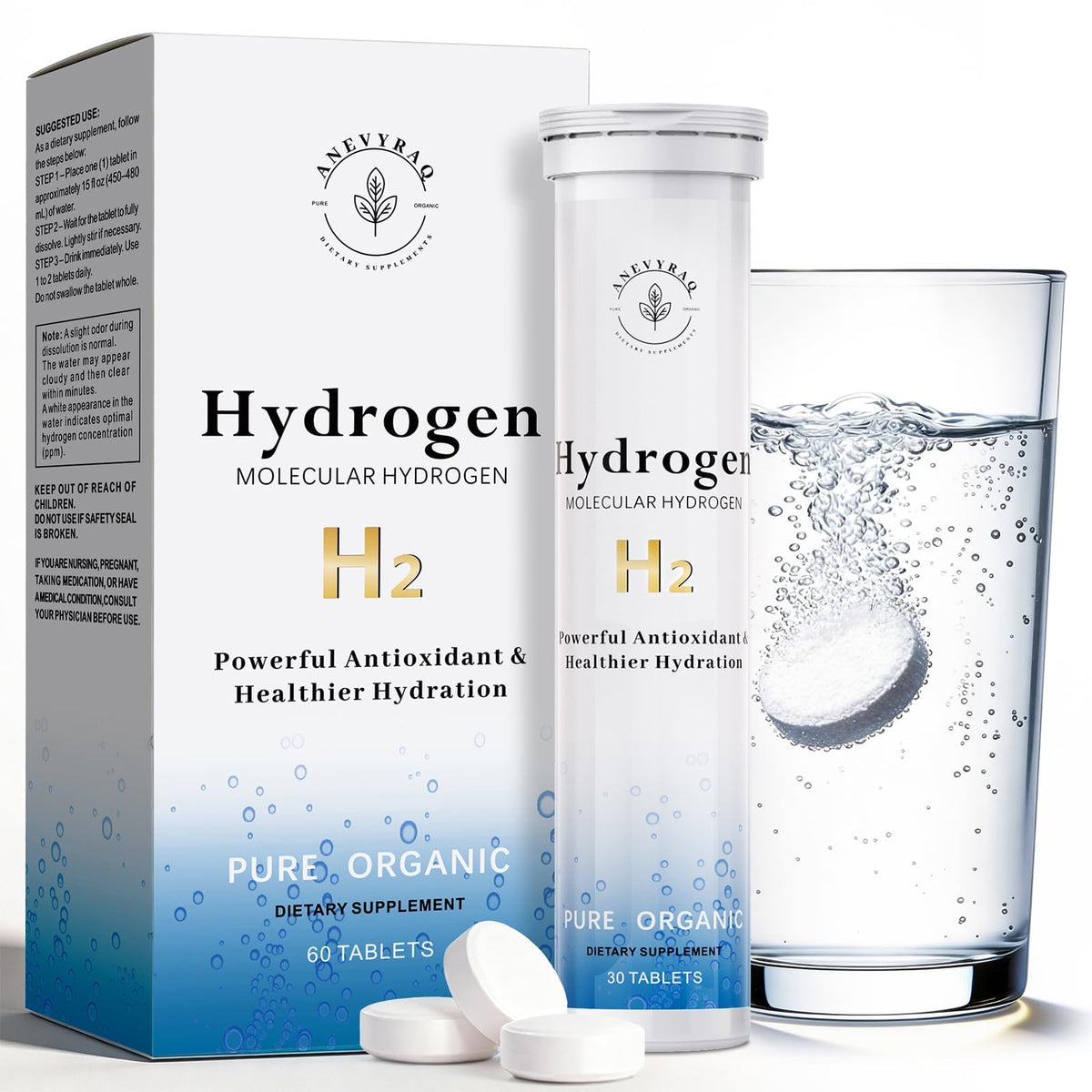 AQUXERA Hydrogen Water Tablets with Magnesium - 60 Count