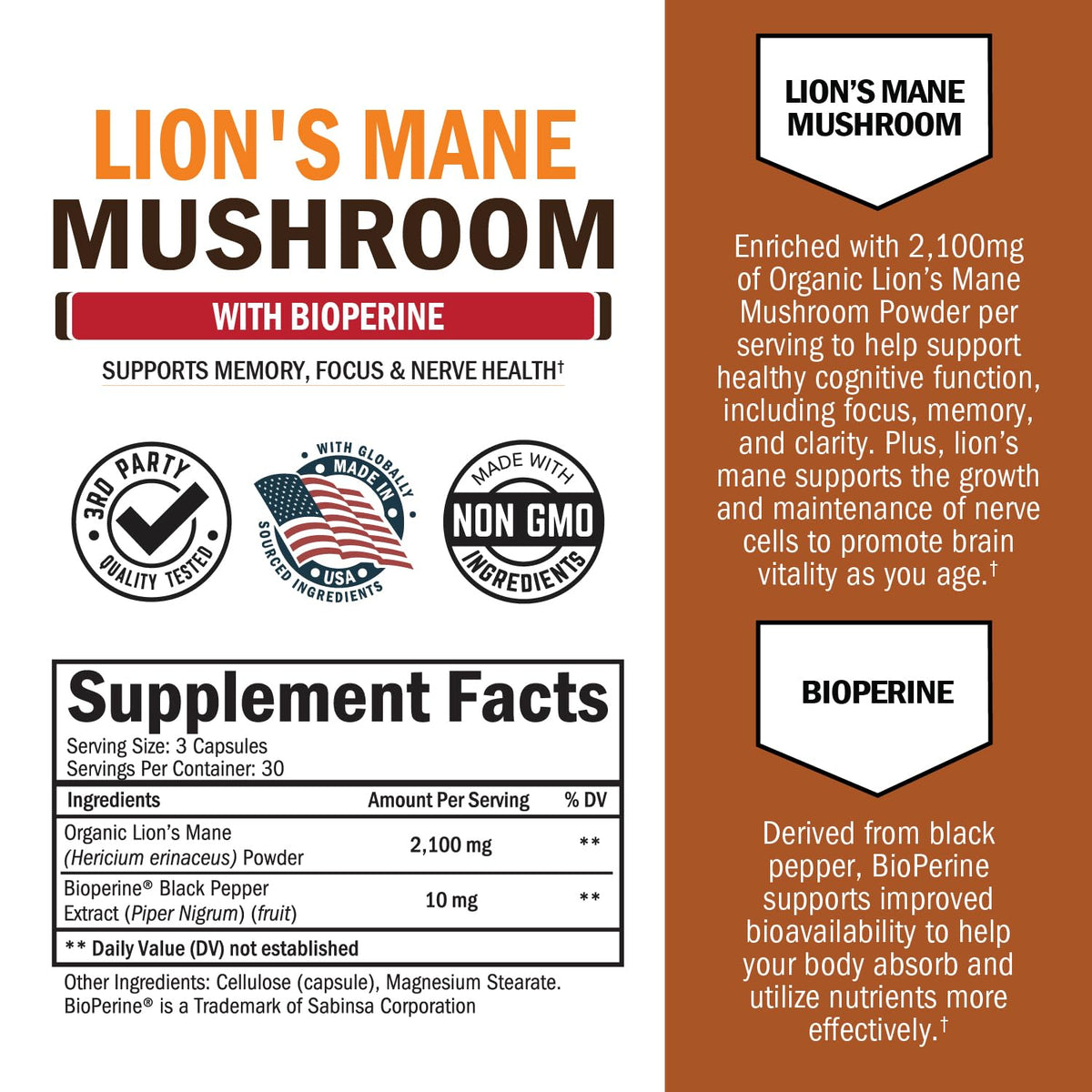 BioSchwartz Organic Lion's Mane Supplement - 90 Capsules - image 2