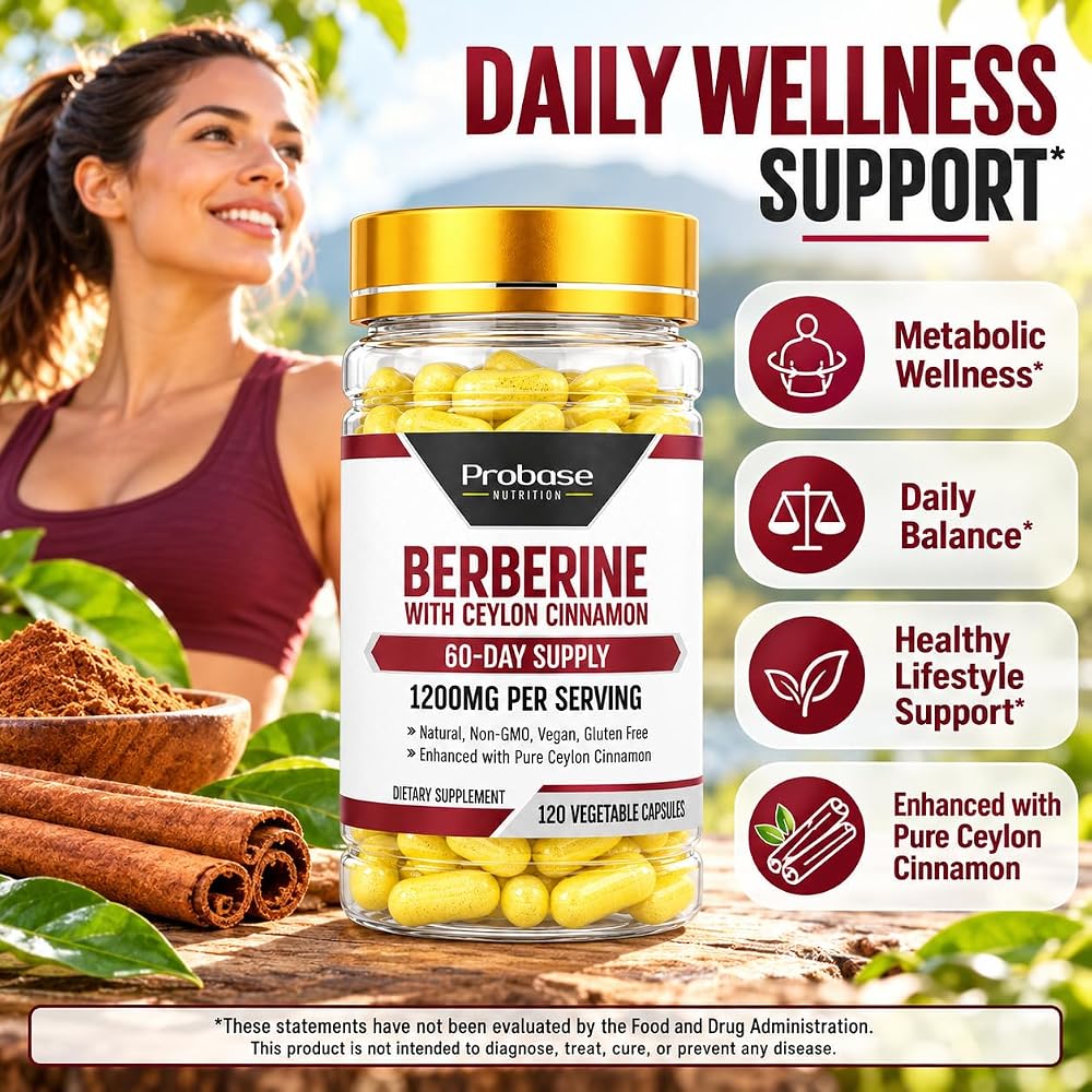 Probase Nutrition Berberine 1200mg with Ceylon Cinnamon - 120 Capsules - image 7