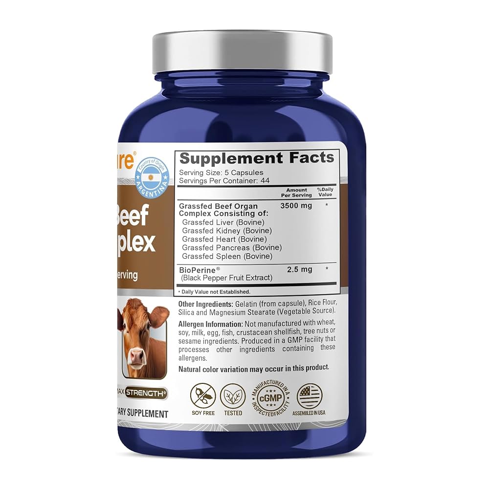 NusaPure Grass Fed Beef Organ Complex 3500mg - 220 Capsules - image 2