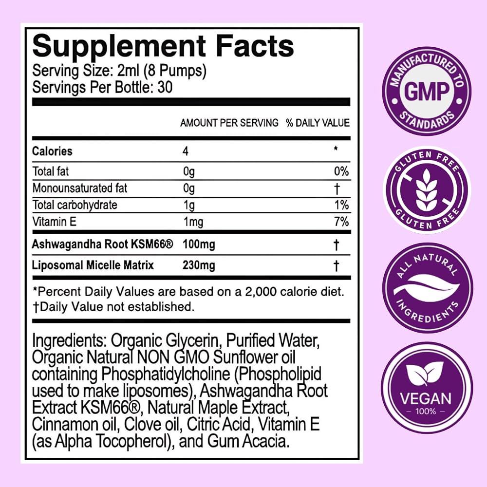 PURALITY HEALTH Liposomal Ashwagandha KSM-66 Liquid for Stress Support - 2 Fl Oz - image 2