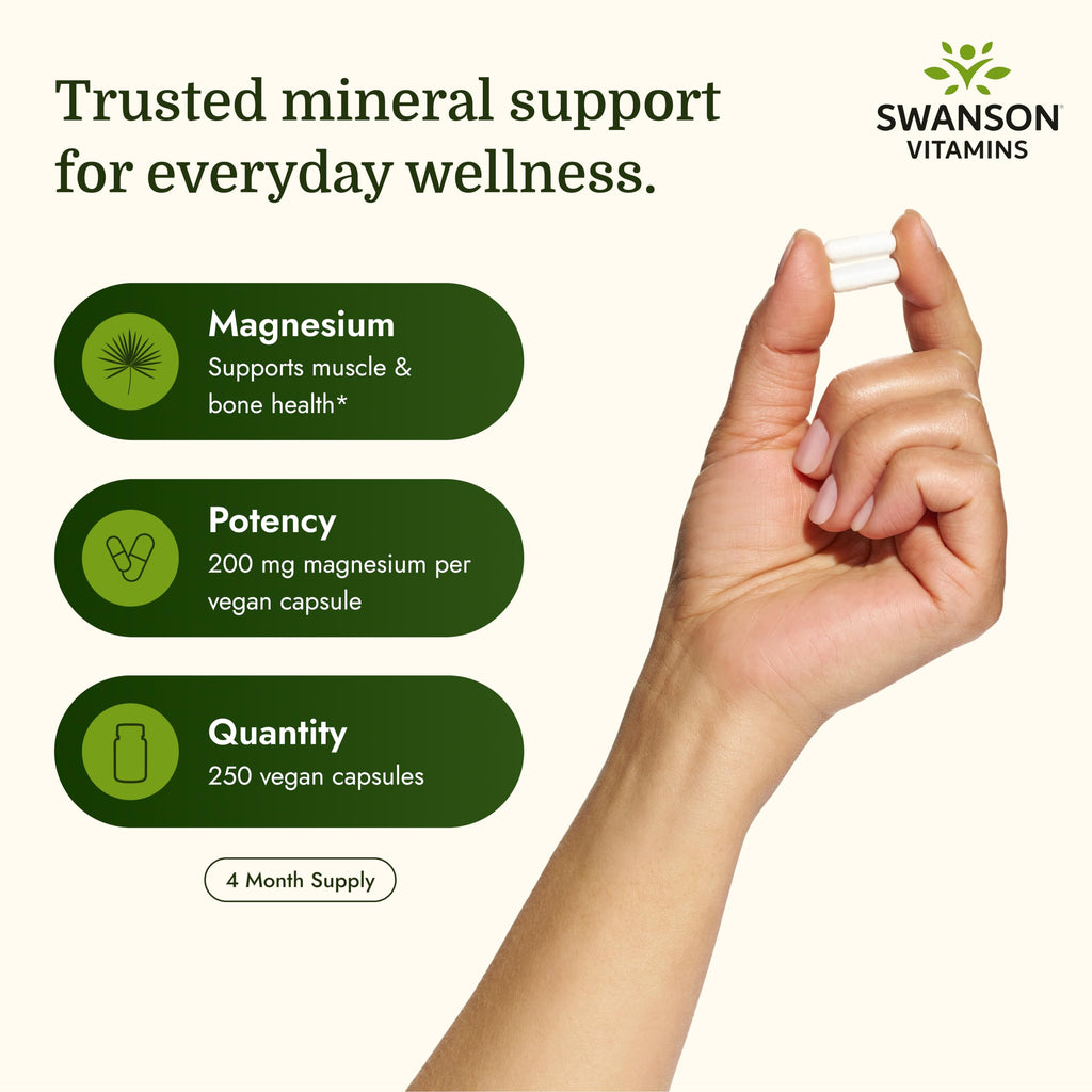 Swanson Magnesium Bone & Muscle Support 200 mg - 250 Capsules - image 3