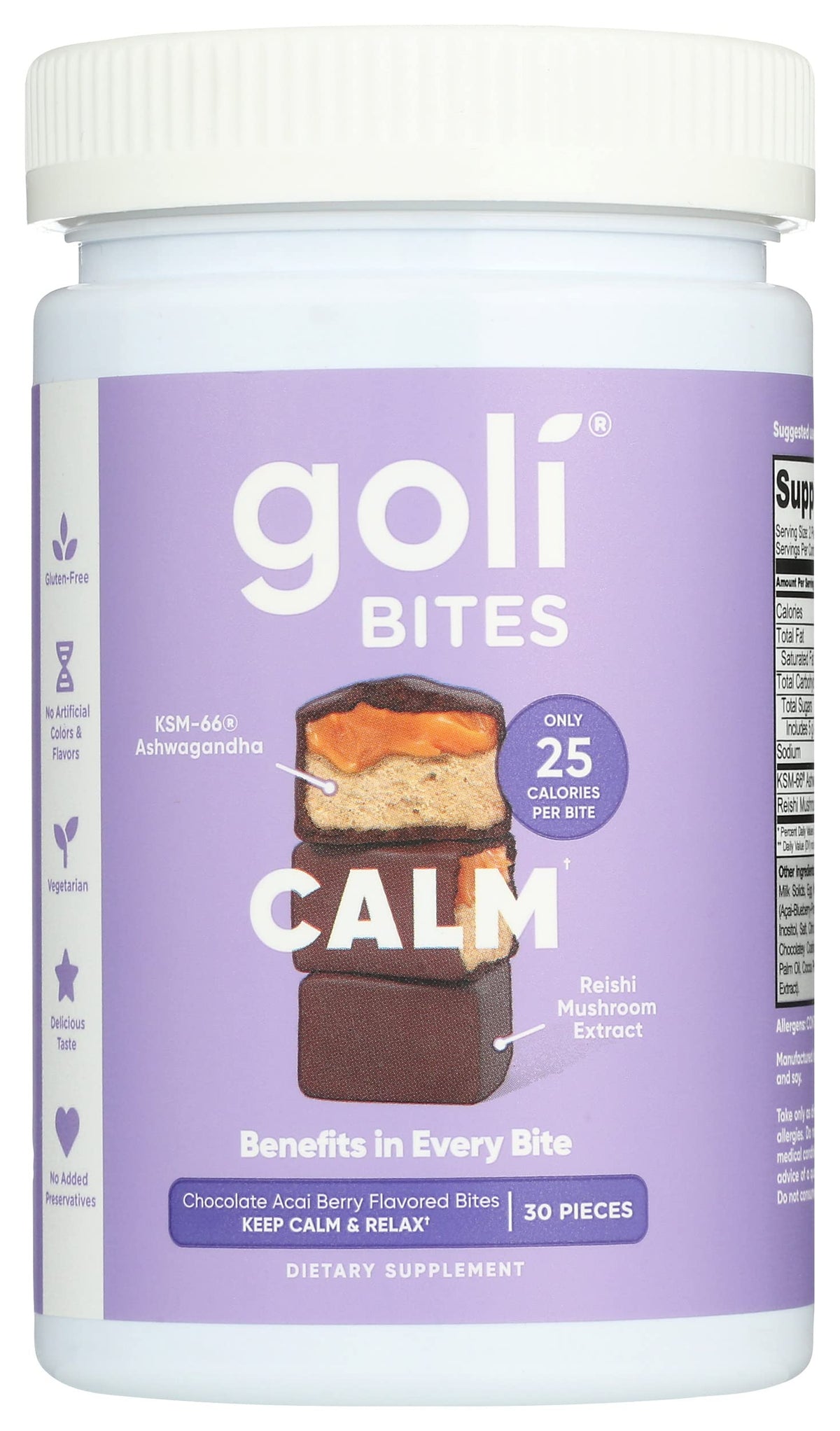 Goli Calm Ashwagandha Bites Chocolate Acai Berry - 30 Pieces