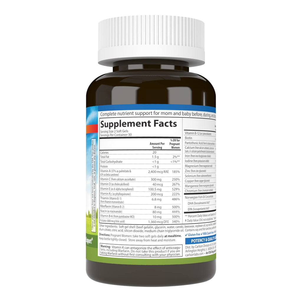 Carlson Prenatal Multiple with DHA & Vitamin D3 - 60 Softgels - image 2