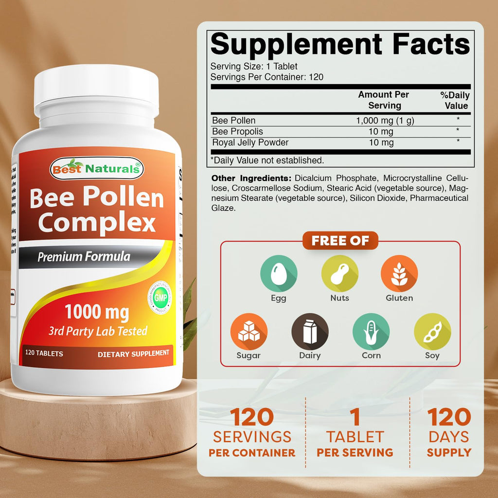 Best Naturals Bee Pollen Complex 1000 mg - 120 Tablets - image 2