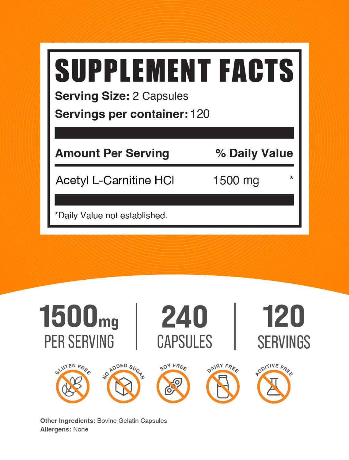 BulkSupplements Acetyl L-Carnitine 1500mg - 240 Capsules - image 2