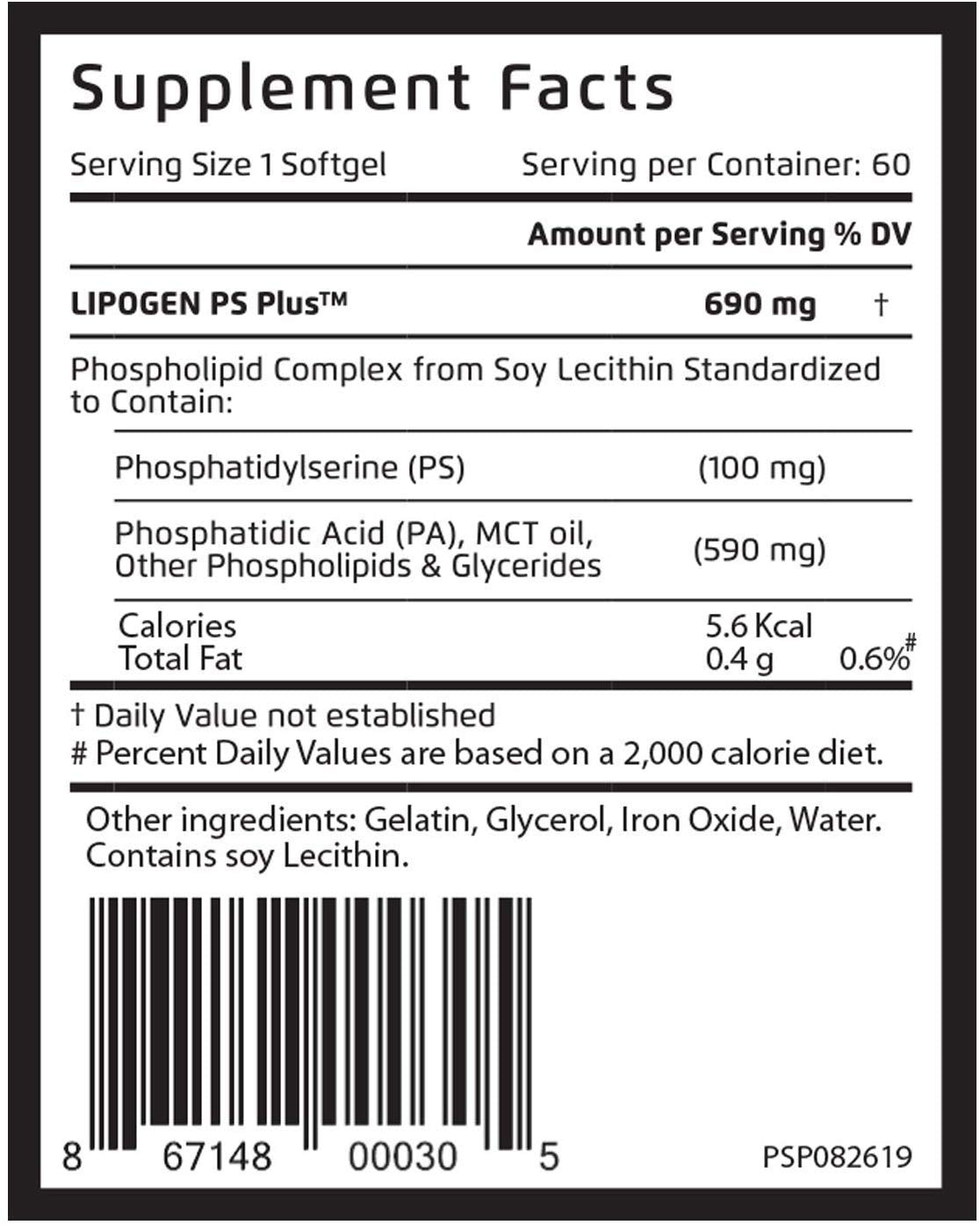 Lipogen PS Plus Brain Supplement for Memory and Focus - 60 Softgels - image 2