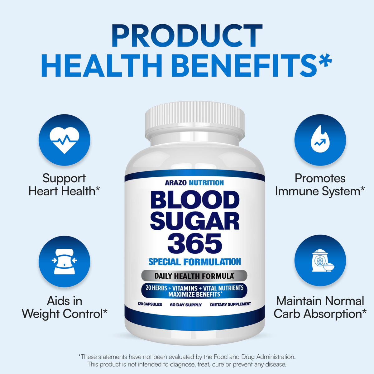 Arazo Nutrition Blood Sugar 365 Supplement for Energy - 120 Capsules - image 3