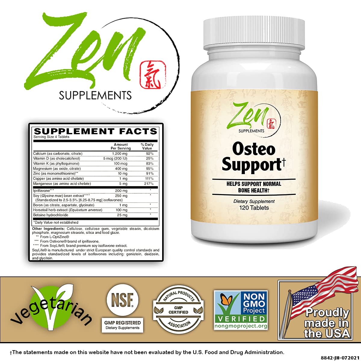 Zen Supplements Osteo Support Calcium & Minerals - 120 Tablets - image 3