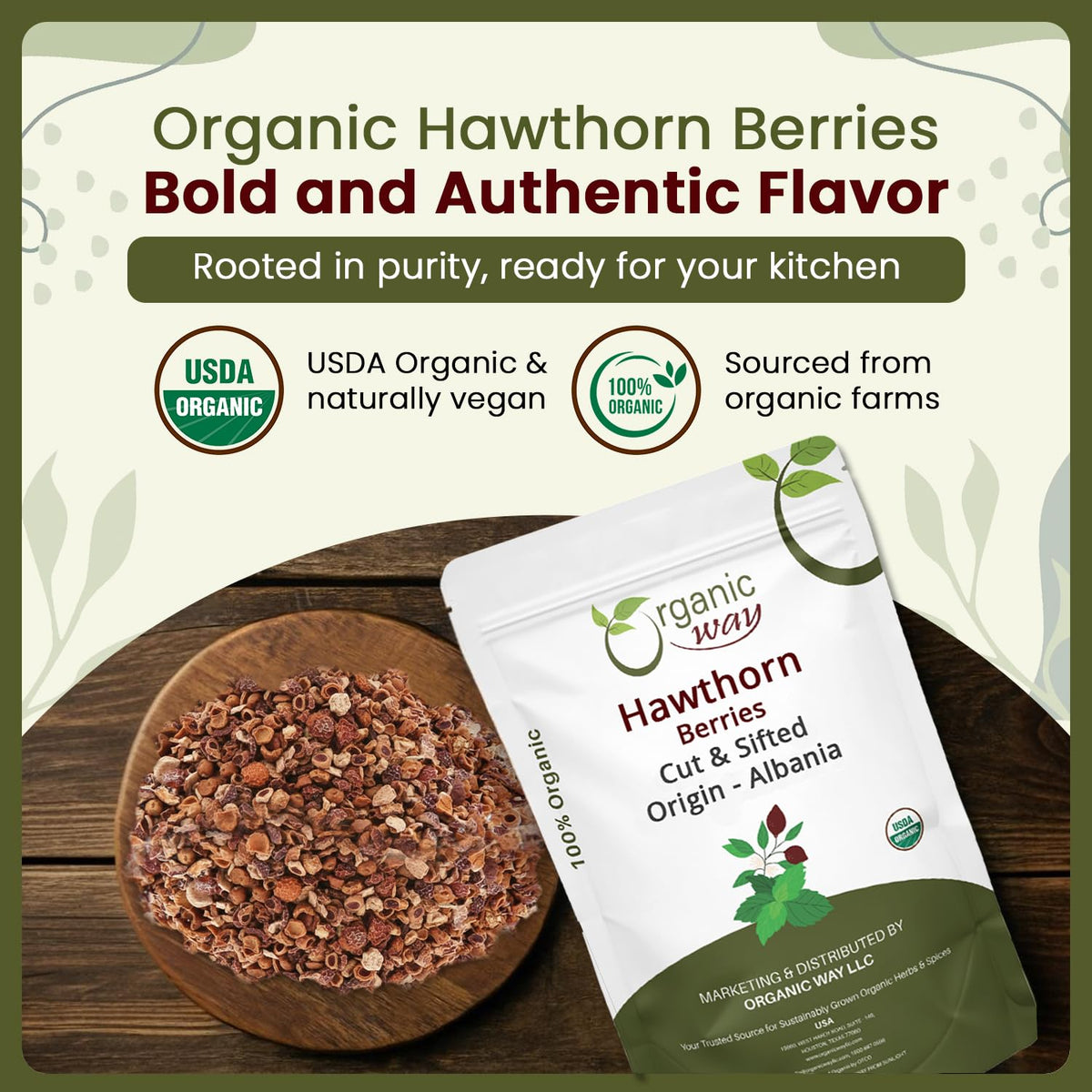 Organic Way Hawthorn Berries Cut & Sifted - Herbal Tea - Origin