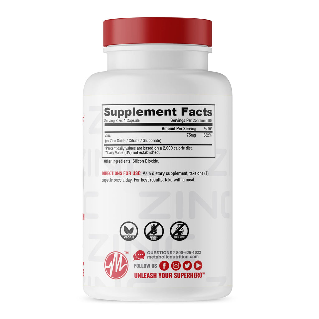 Metabolic Nutrition Zinc Supplement 75mg - 90 Capsules - image 2