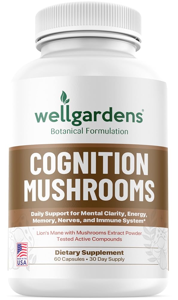Wellgardens Cognition Mushroom Supplement Brain Support - 60 Capsules
