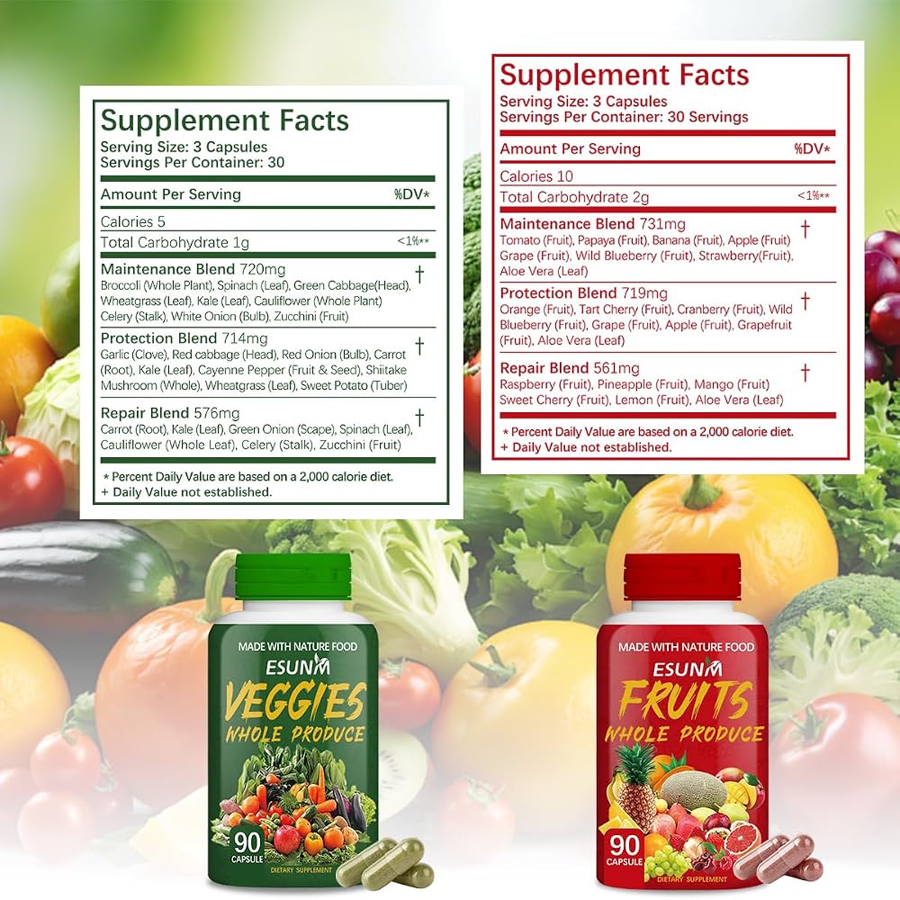ESUNM Fruits and Veggies Supplement - 180 Capsules - image 5