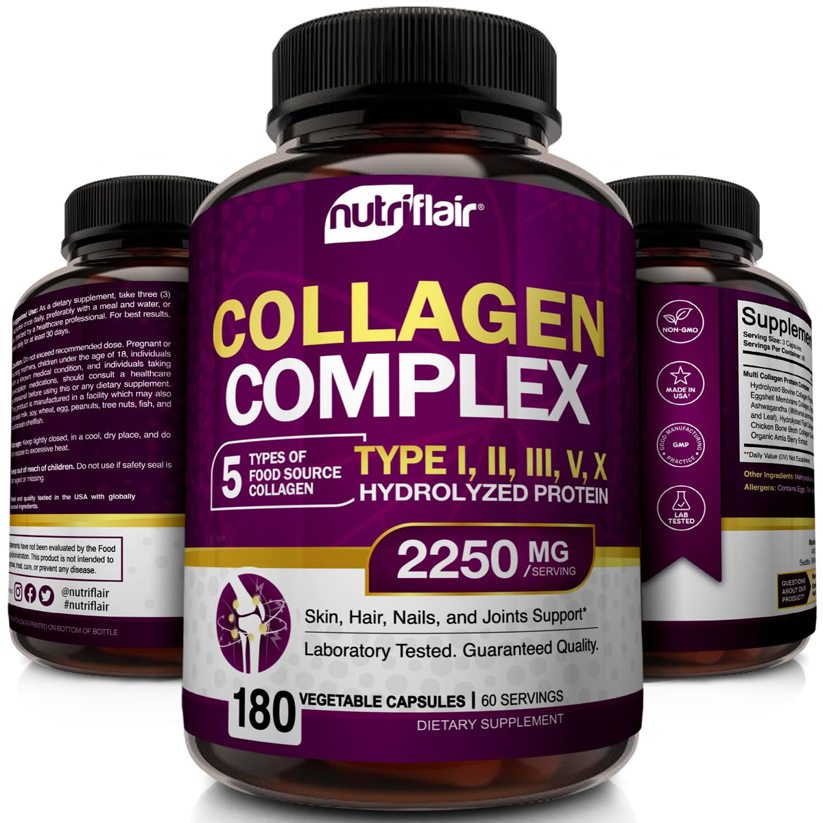 NutriFlair Multi Collagen Peptides 2250mg - 180 Capsules - image 3