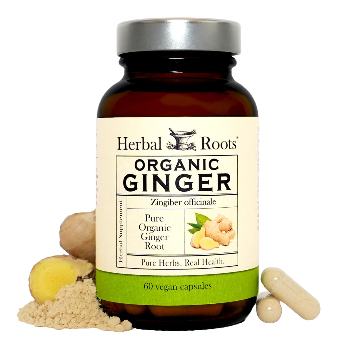 Herbal Roots Organic Ginger Capsules Digestive Support - 60 Capsules