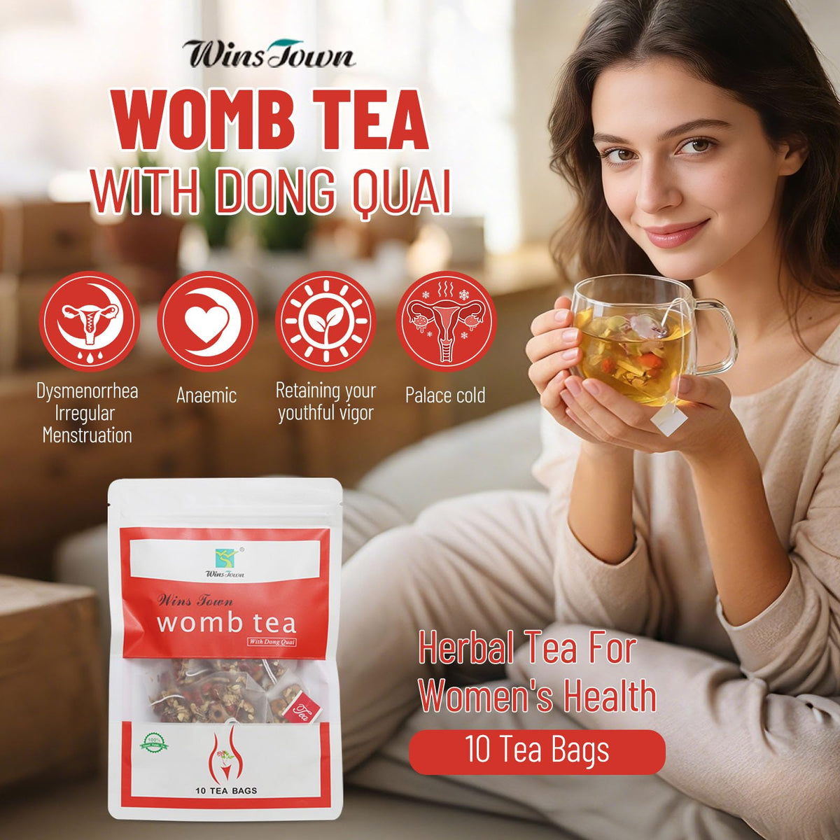 Wins Town Womb Tea Herbal Tea for Women's Health - 10 Teabags - image 2