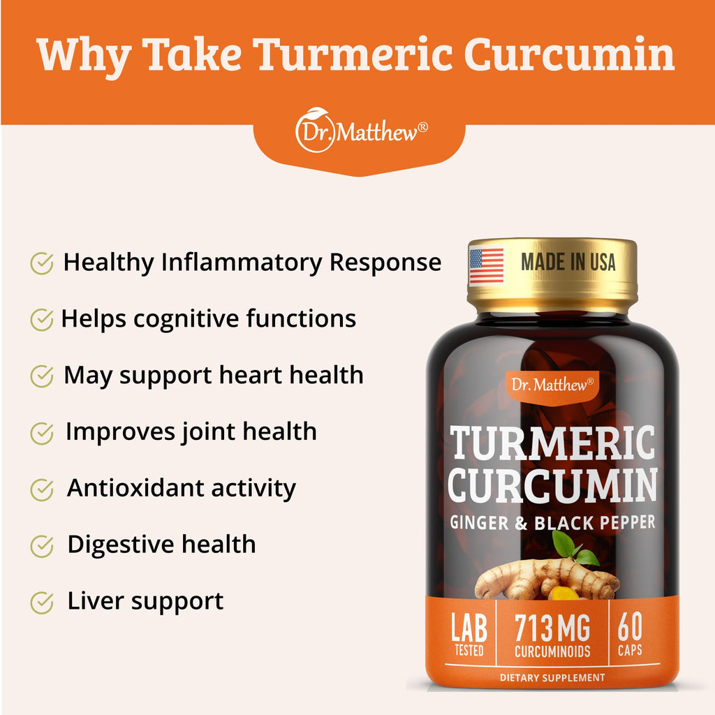 Dr. Matthew Turmeric Curcumin with Black Pepper Joint Support - 60 Capsules - image 3