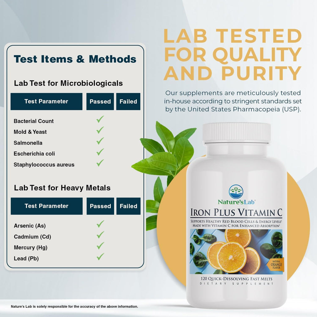 Nature's Lab Iron Plus Vitamin C Fast Melt Tablets - 120 Tablets - image 4