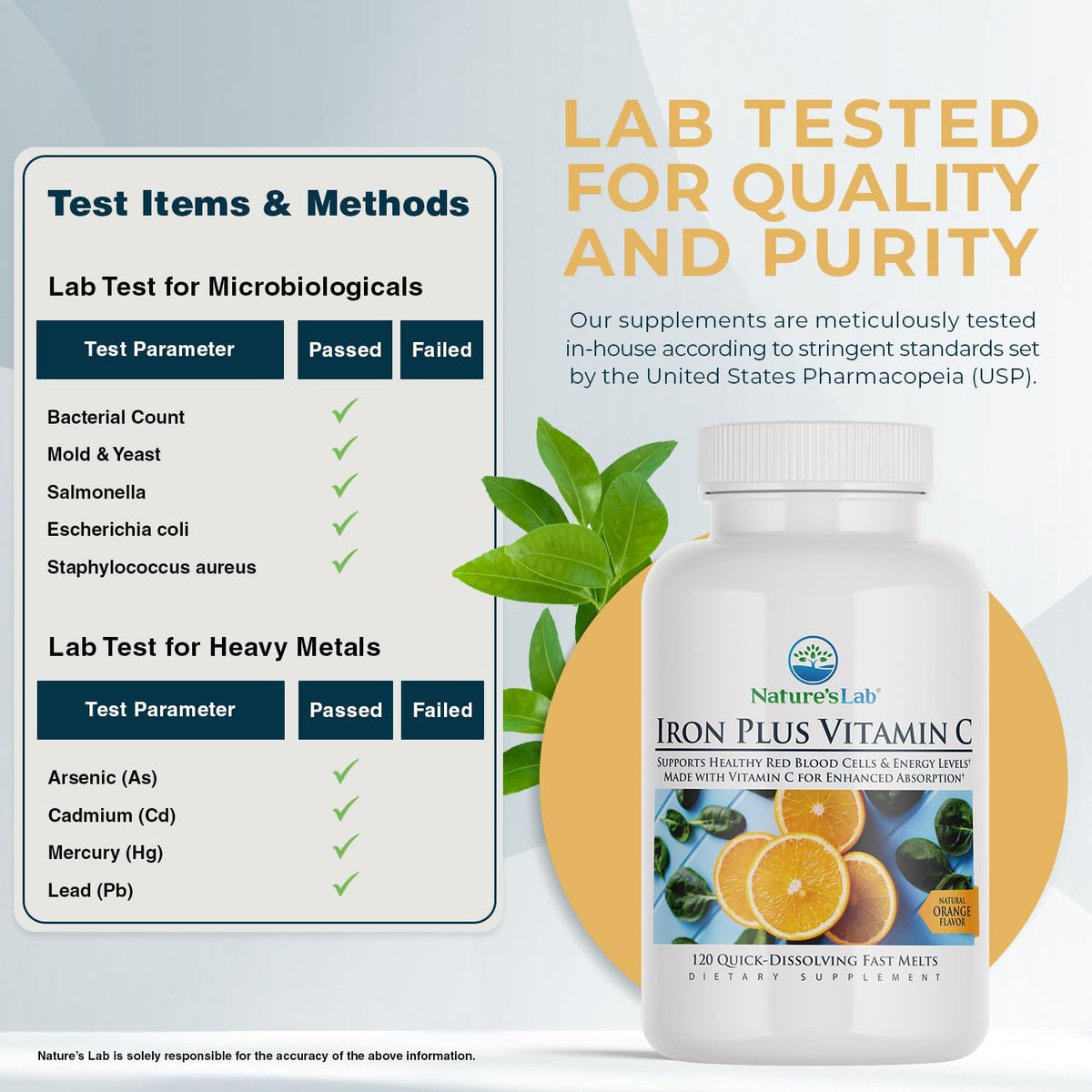 Nature's Lab Iron Plus Vitamin C Fast Melt Tablets - 120 Tablets - image 4