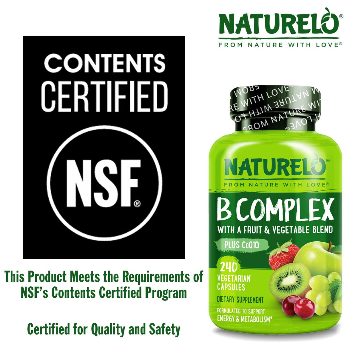 NATURELO Vitamin B Complex with CoQ10 - 240 Capsules - image 5