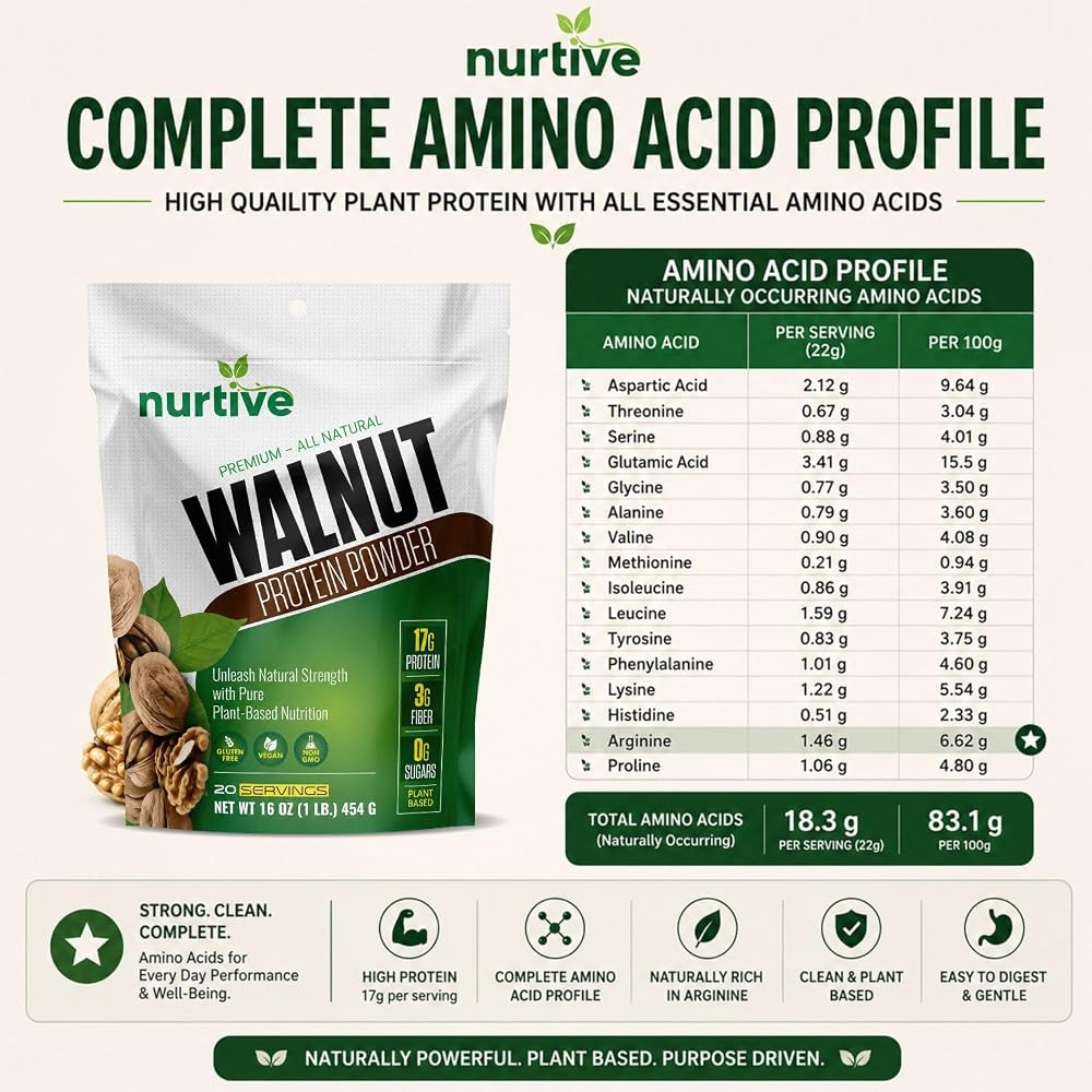NURTIVE Walnut Protein Powder - Plant-Based - 20 Servings - image 4