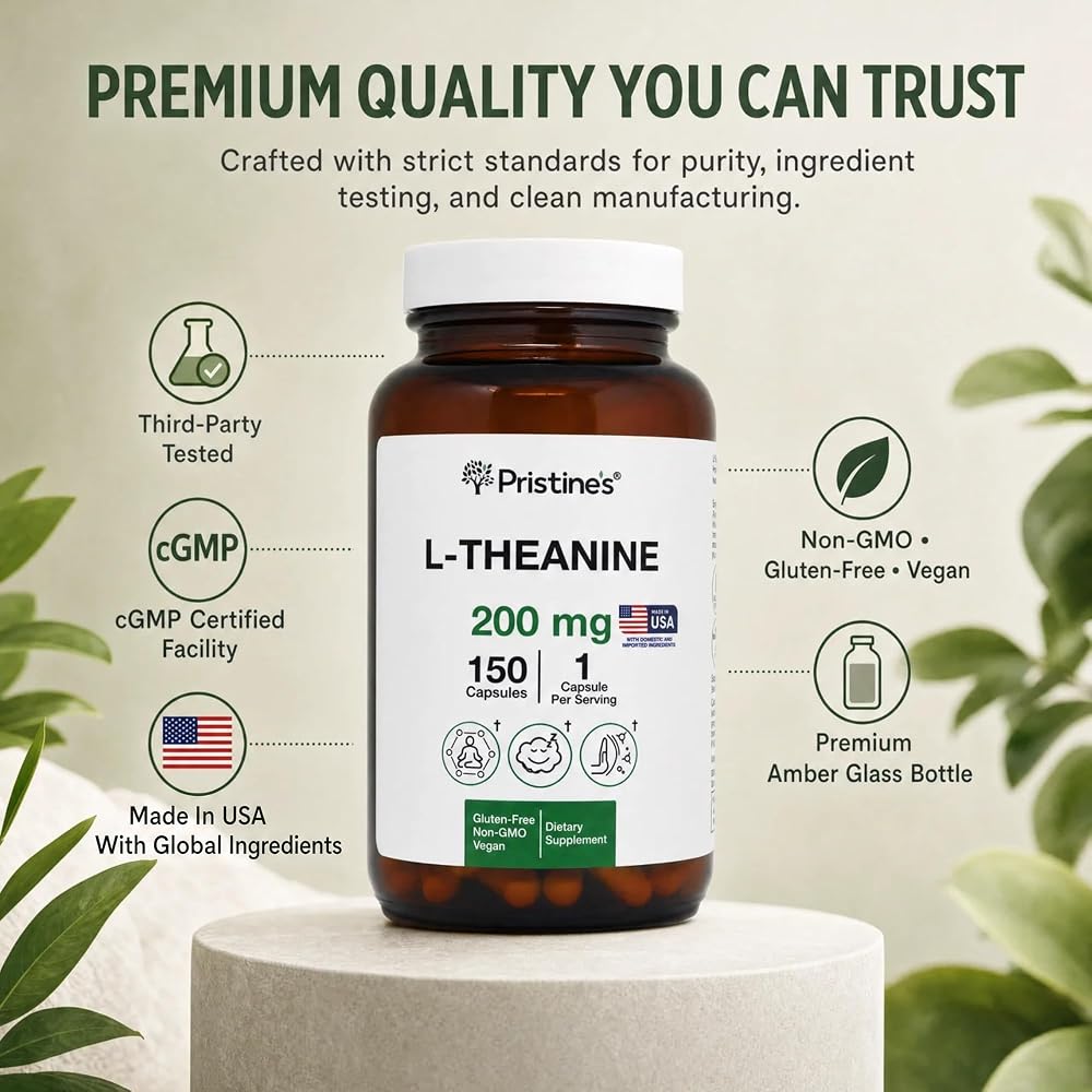 PRISTINE'S L-Theanine 200mg Capsules for Sleep & Calm Focus - 150 Count - image 2