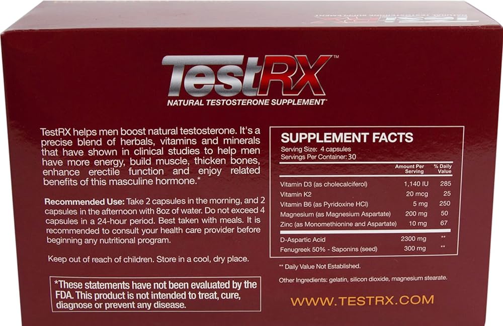 TESTRX Men's Fitness & Wellness Supplement Vitamins B6 & D - 120 Capsules - image 3