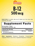 Sundance Vitamin B-12 500mcg - 90 Vegetarian Tablets - image 2