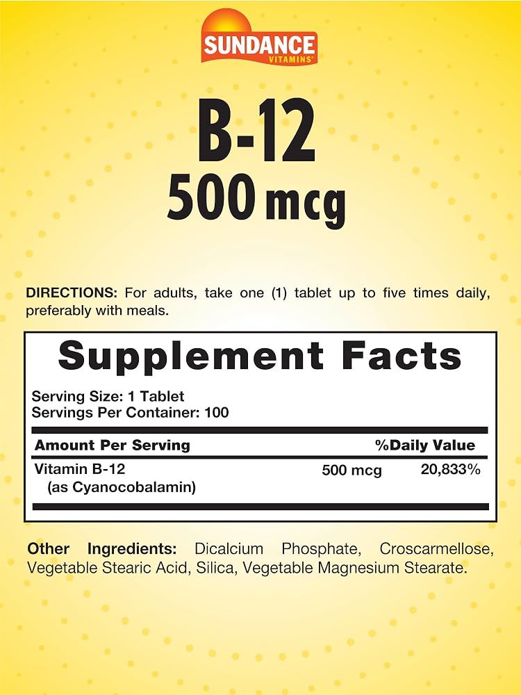 Sundance Vitamin B-12 500mcg - 90 Vegetarian Tablets - image 2
