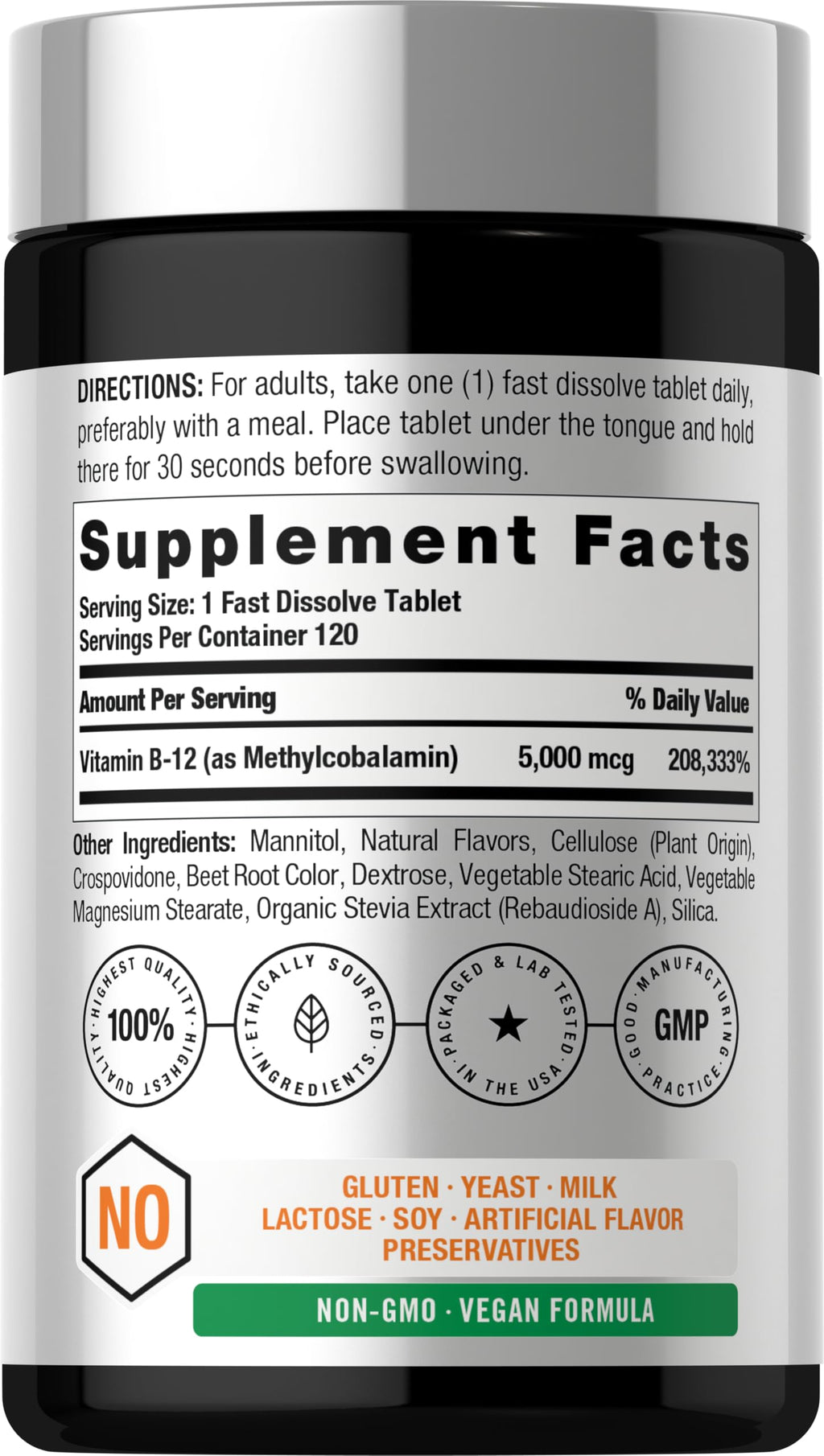 Horbäach B12 Vitamin 5000 mcg Fast Dissolve Tablets - 120 Count - image 2