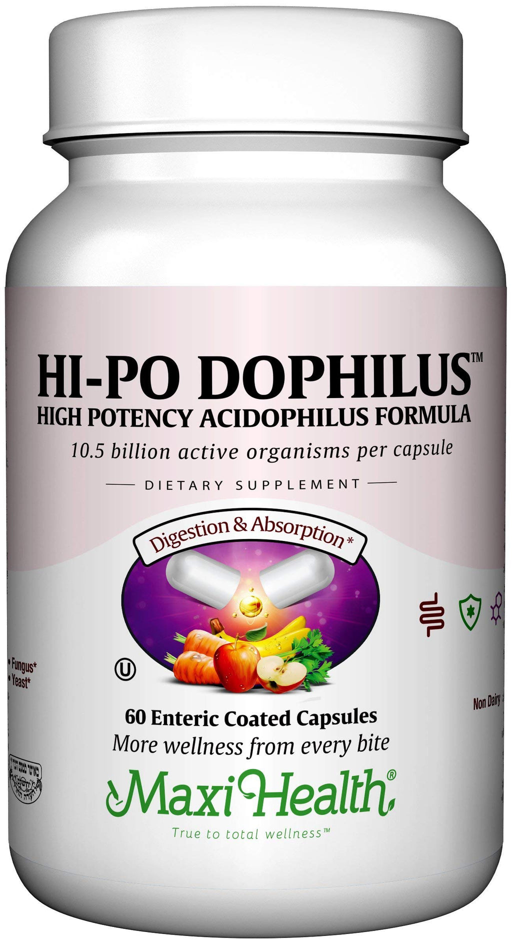 Maxi Health HI-PO Dophilus High Potency Acidophilus Probiotics - 60 Capsules