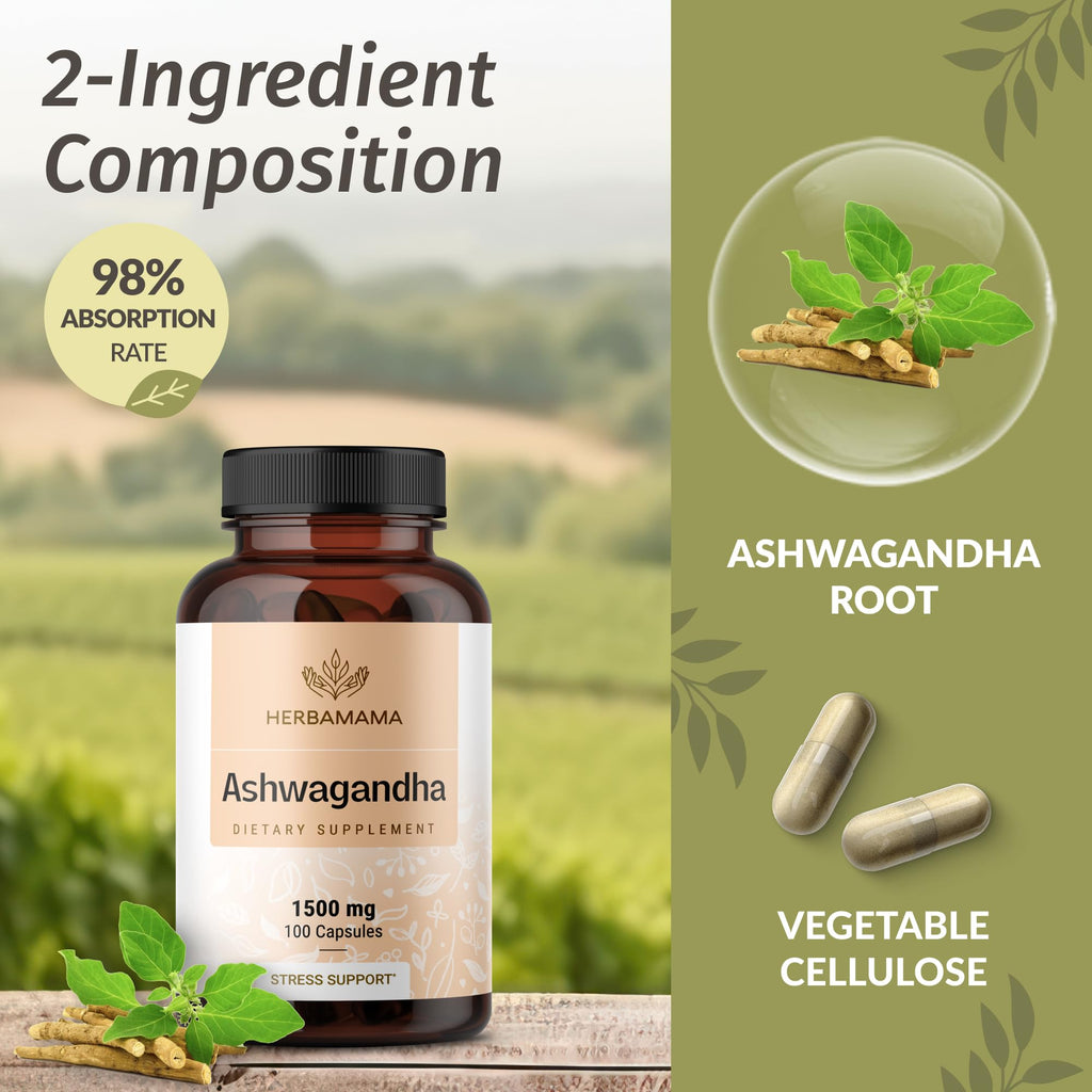 HERBAMAMA Ashwagandha Root Capsules for Mood & Relaxation - 100 Count - image 4