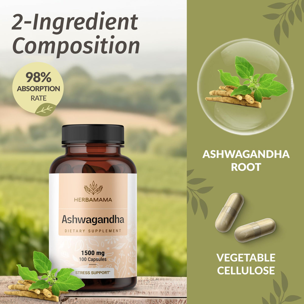 HERBAMAMA Ashwagandha Root Capsules for Mood & Relaxation - 100 Count - image 4