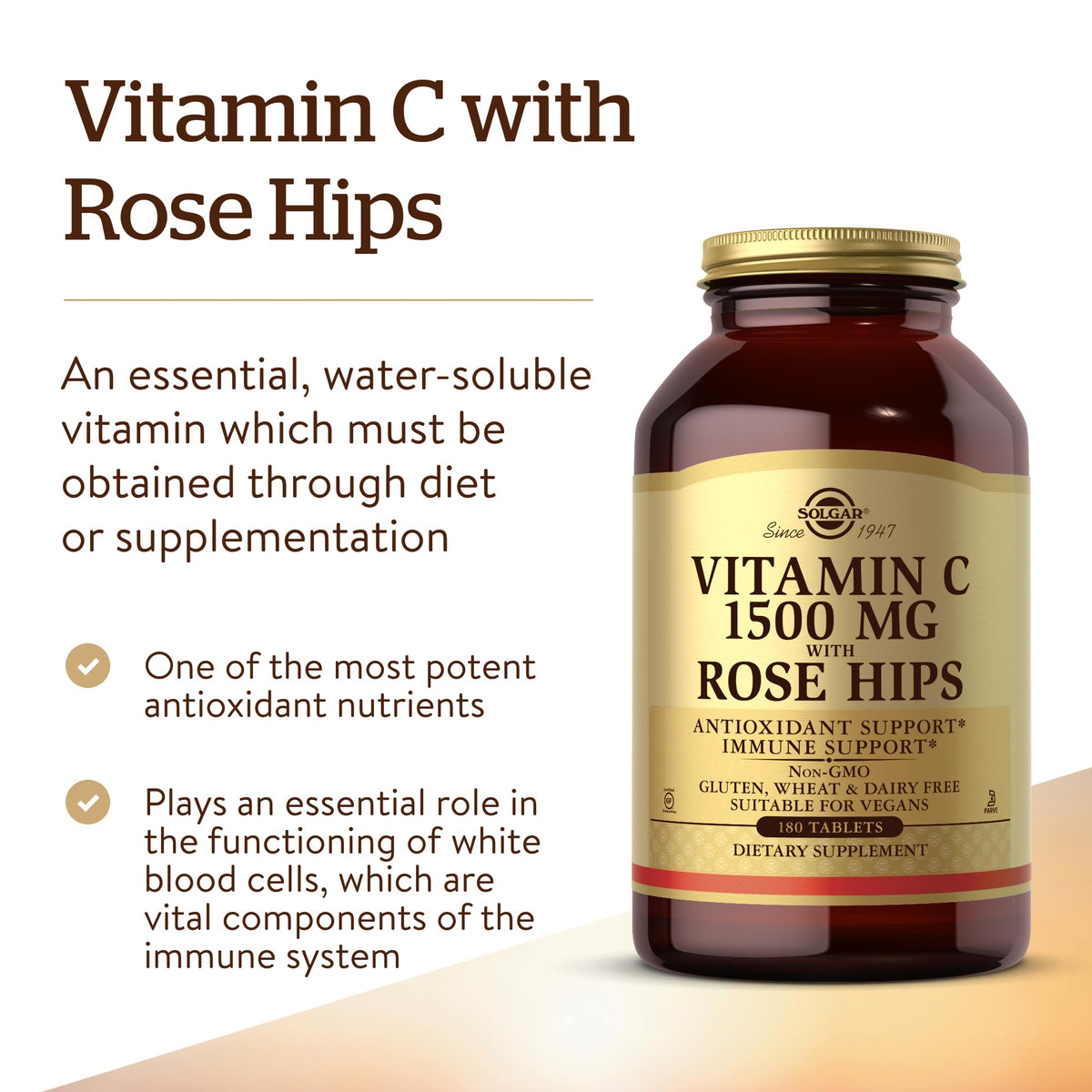 Solgar Vitamin C 1500 mg with Rose Hips - 180 Tablets - image 3