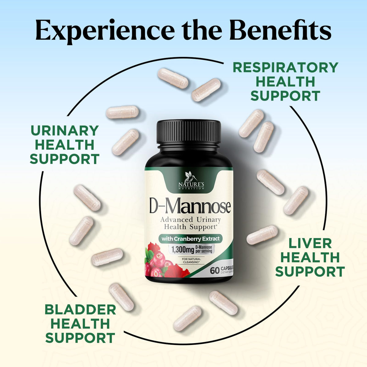 Nature's Nutrition D-Mannose 1000mg Per Serving - Cranberry