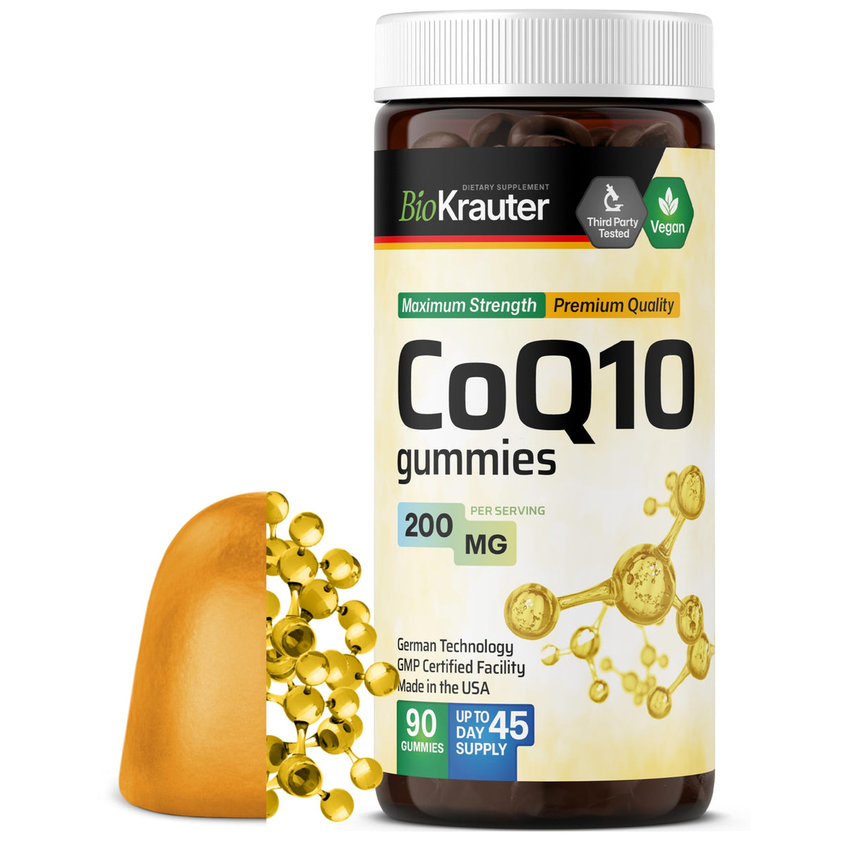 BIO KRAUTER CoQ10 200mg Gummies for Energy Production - 90 Count