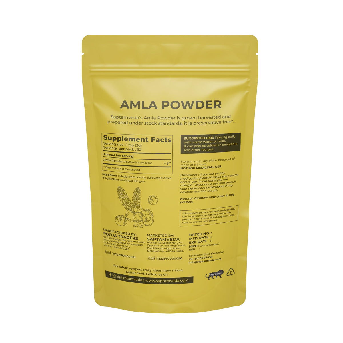 SAPTAMVEDA Amla Indian Gooseberry Powder - 150g - image 2