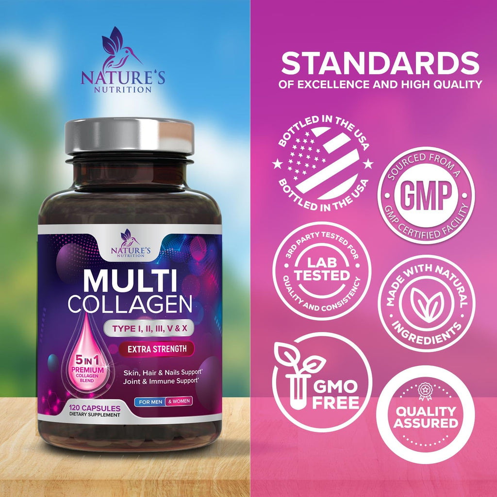 Nature's Nutrition Multi Collagen Complex Pills - Hydrolyzed Collagen