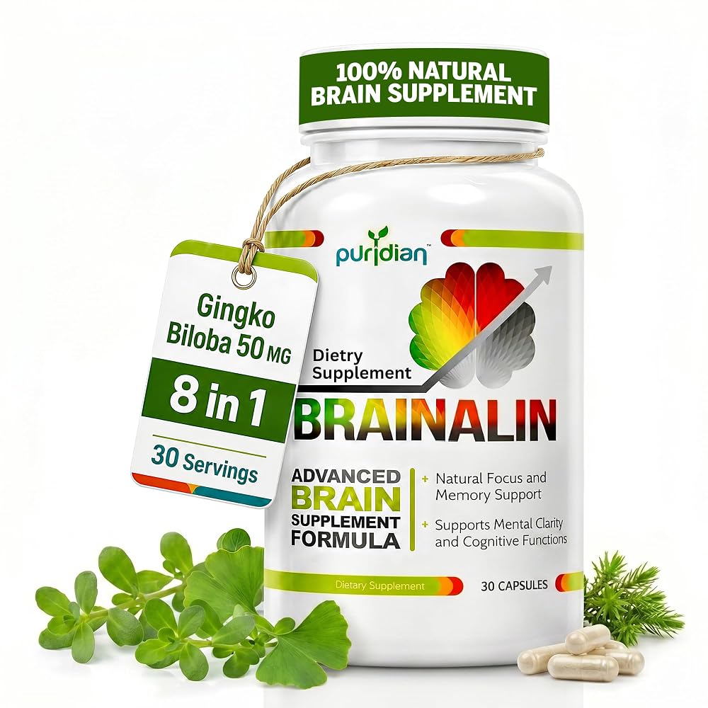Puridian Brainalin Brain Supplement for Memory and Focus - 30 Capsules