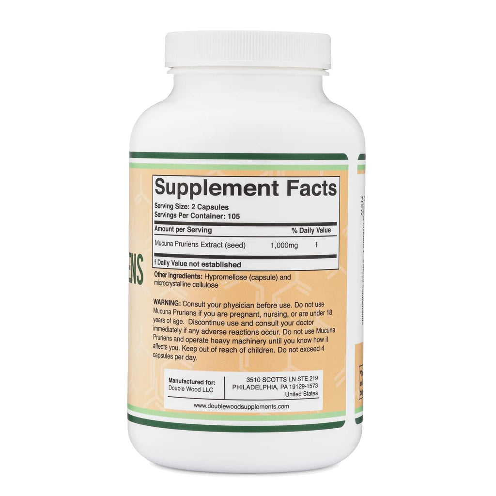 Double Wood Supplements Mucuna Pruriens 20% L-Dopa - 210 Capsules - image 3