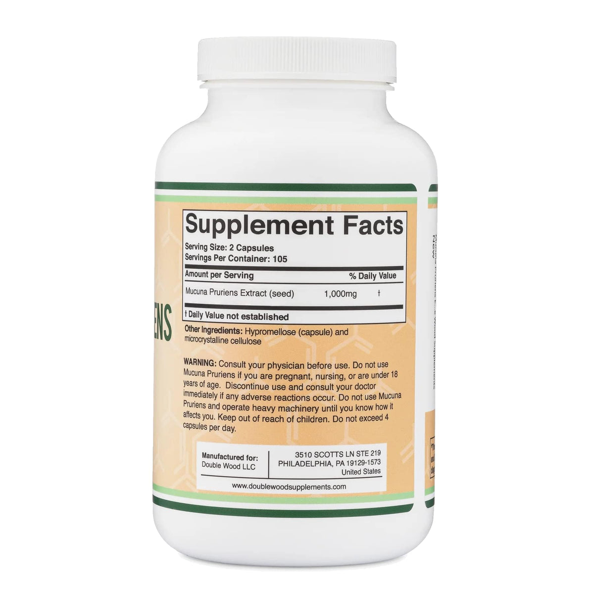 Double Wood Supplements Mucuna Pruriens 20% L-Dopa - 210 Capsules - image 3