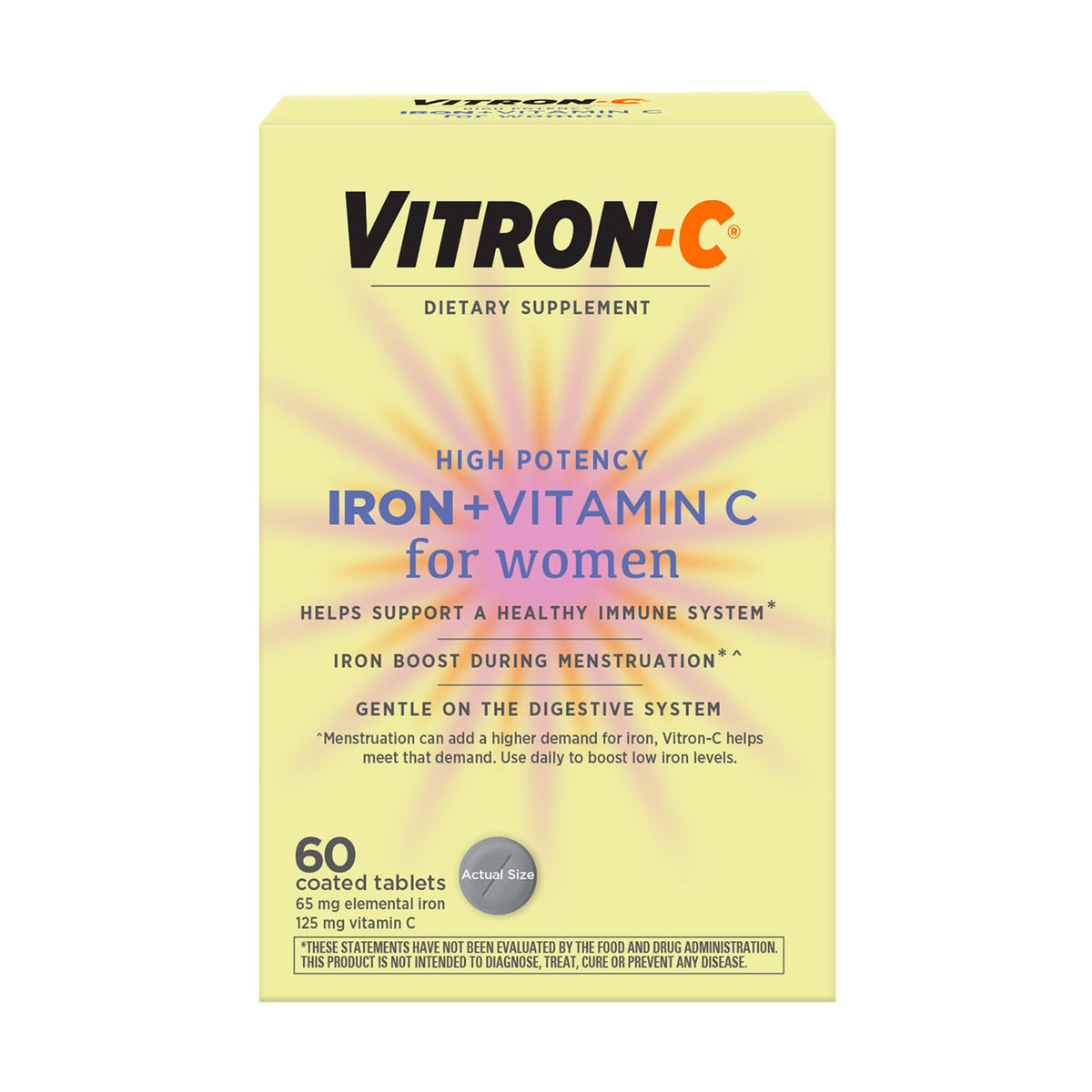 Vitron-C Iron Supplement for Women with Vitamin C - 60 Tablets
