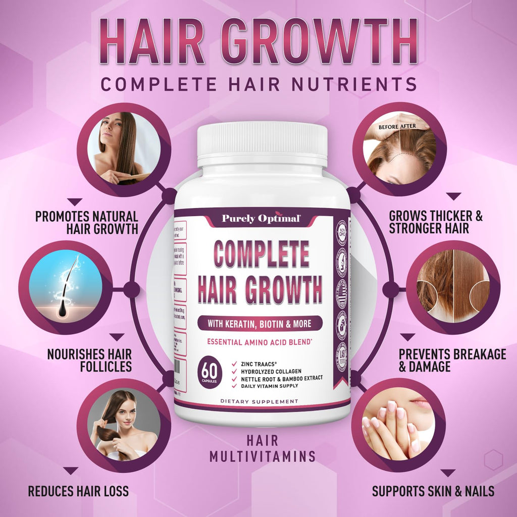 Purely Optimal Hair Growth with Biotin & Collagen - 60 Capsules - image 3