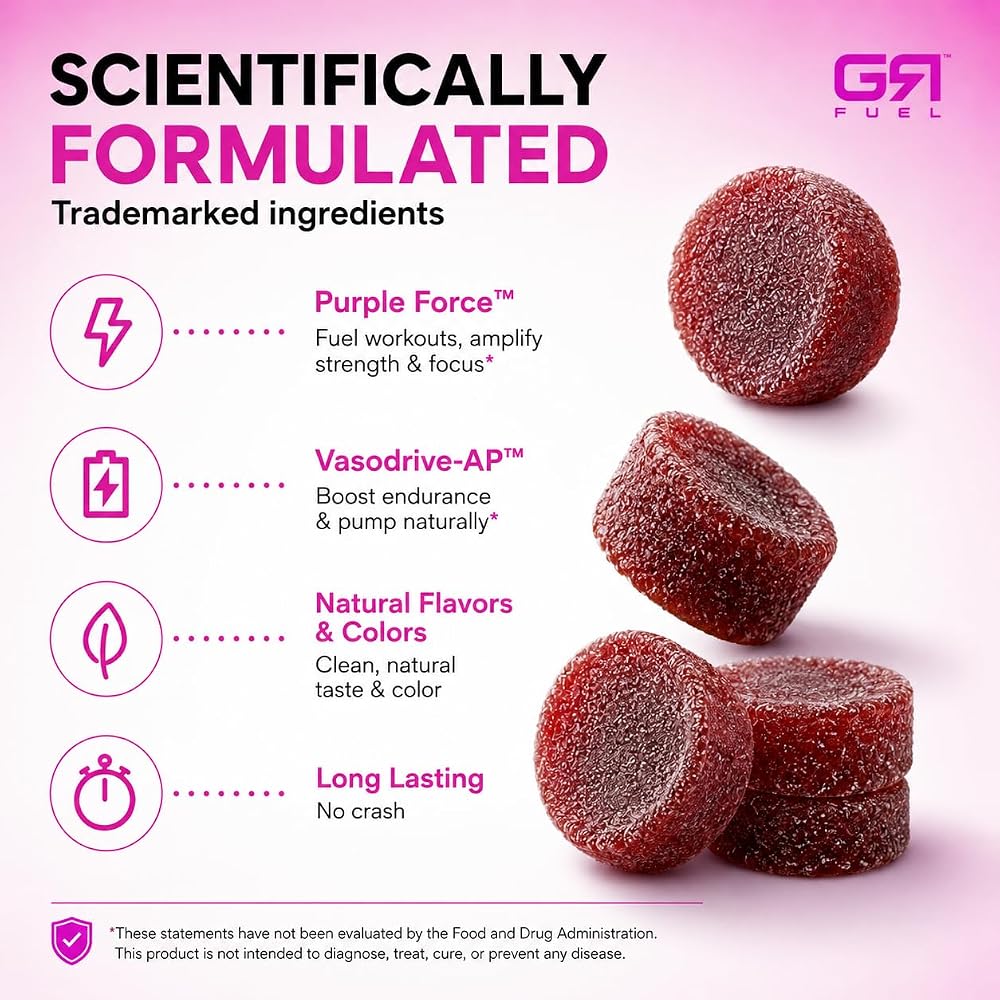 GR Fuel Pre Workout Gummies Energy & Focus Sour Berry - 60 Count - image 4