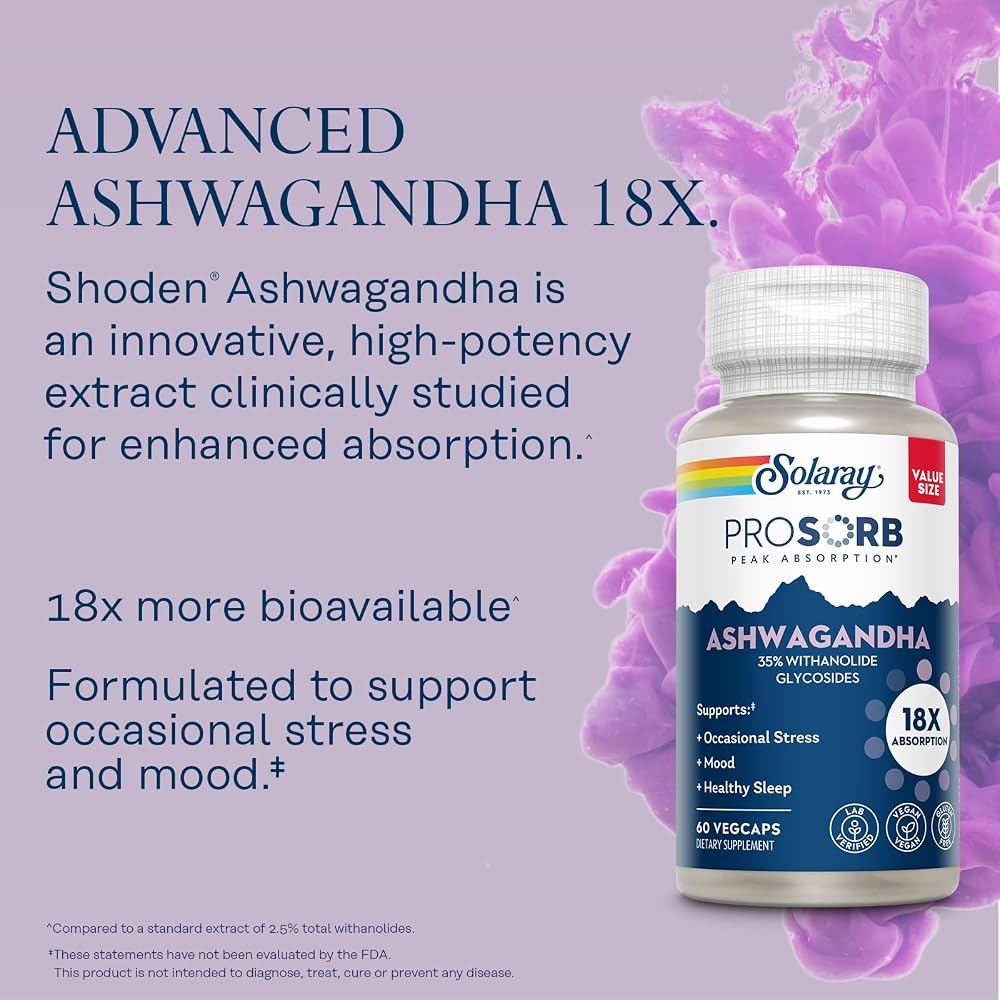 SOLARAY Ashwagandha Capsules 18X Absorption - Ashwagandha Root